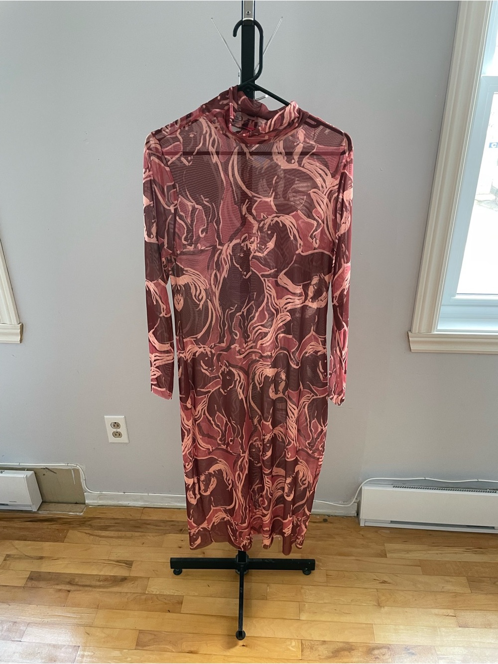 Betsey Johnson Pink and Orange Abstract Mesh Midi Dress - Picture 2 of 9